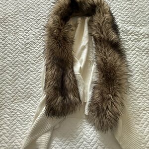 White Sweater with Faux Fur Collar